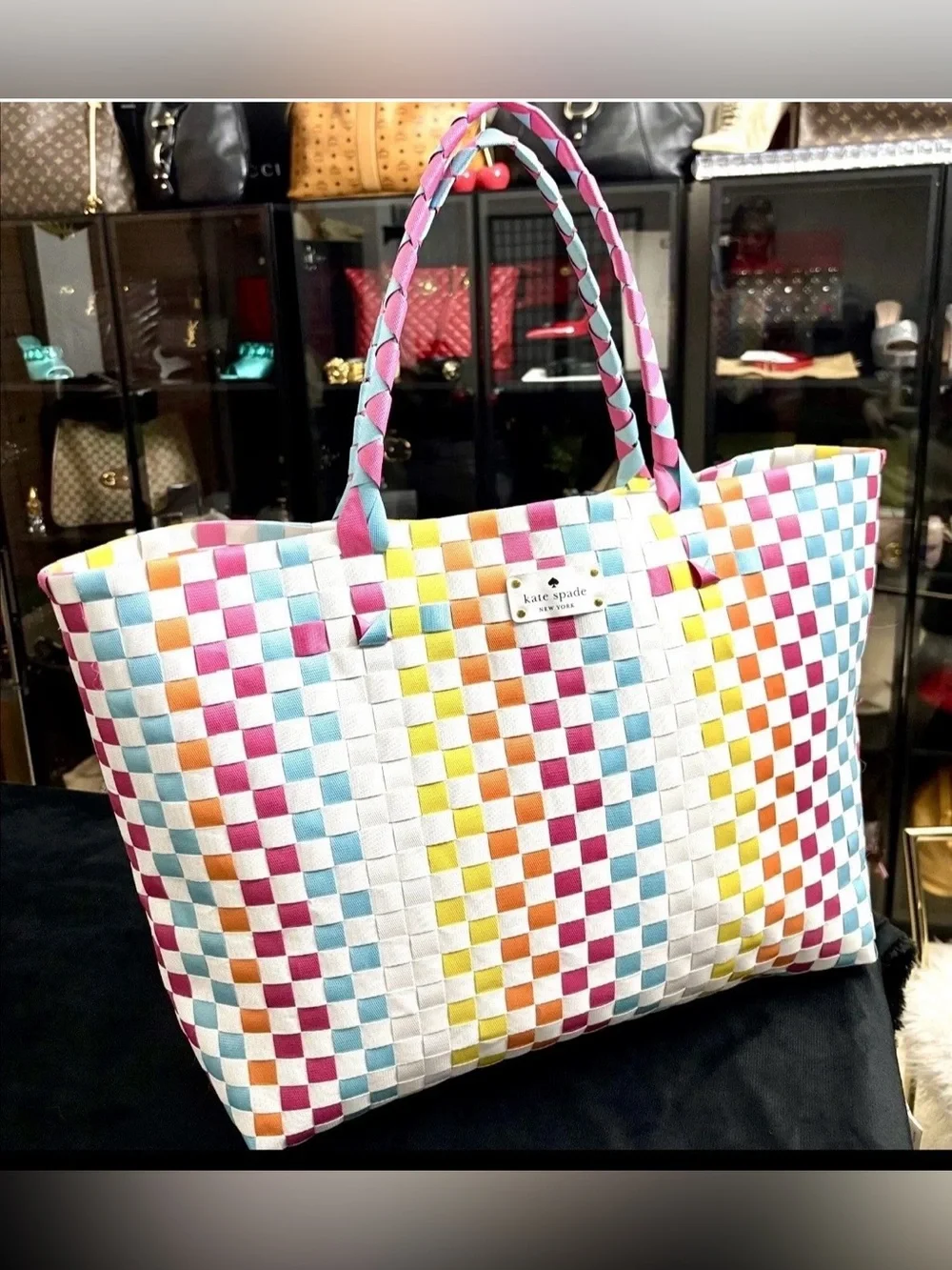 Kate Spade Large Straw Rainbow Shoulder Bag…Beach Tote.